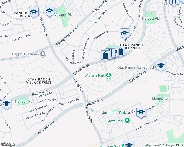 map of restaurants, bars, coffee shops, grocery stores, and more near 1315 Montera Street in Chula Vista