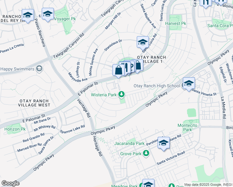 map of restaurants, bars, coffee shops, grocery stores, and more near 1310 Santa Rita in Chula Vista