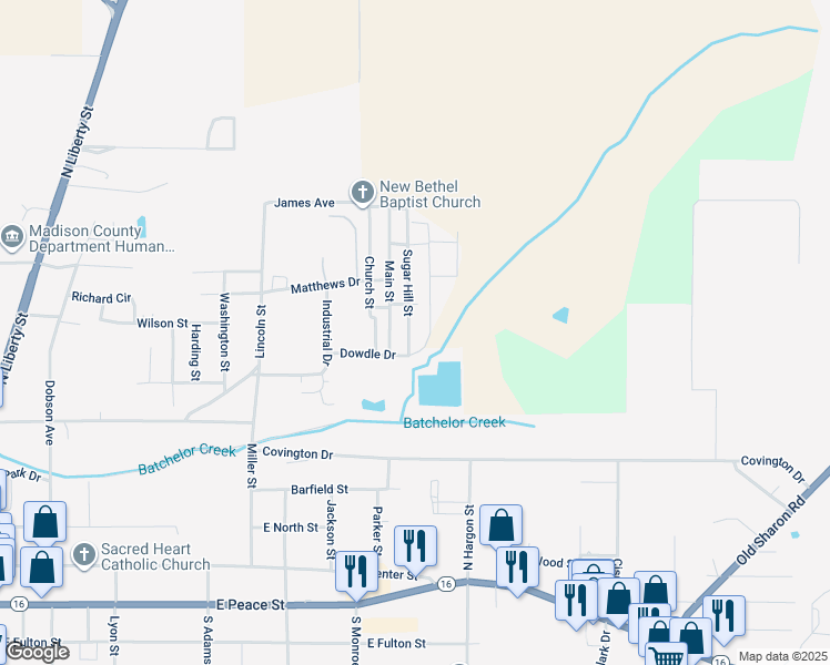 map of restaurants, bars, coffee shops, grocery stores, and more near 434 Sugar Hill Street in Canton