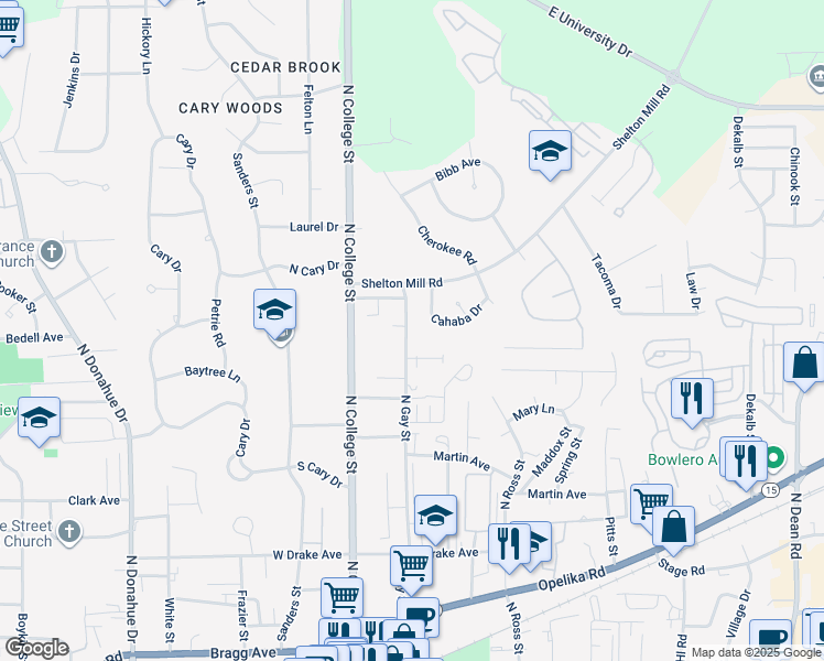 map of restaurants, bars, coffee shops, grocery stores, and more near 863 Cahaba Drive in Auburn