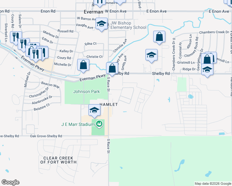 map of restaurants, bars, coffee shops, grocery stores, and more near 9012 Crimson Lane in Fort Worth
