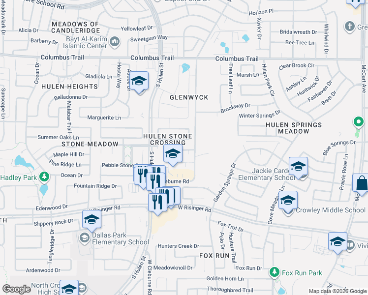 map of restaurants, bars, coffee shops, grocery stores, and more near 4317 Lake Stone Trail in Fort Worth
