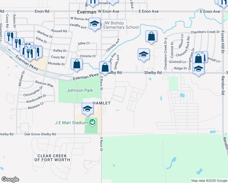 map of restaurants, bars, coffee shops, grocery stores, and more near 9012 Crimson Lane in Fort Worth
