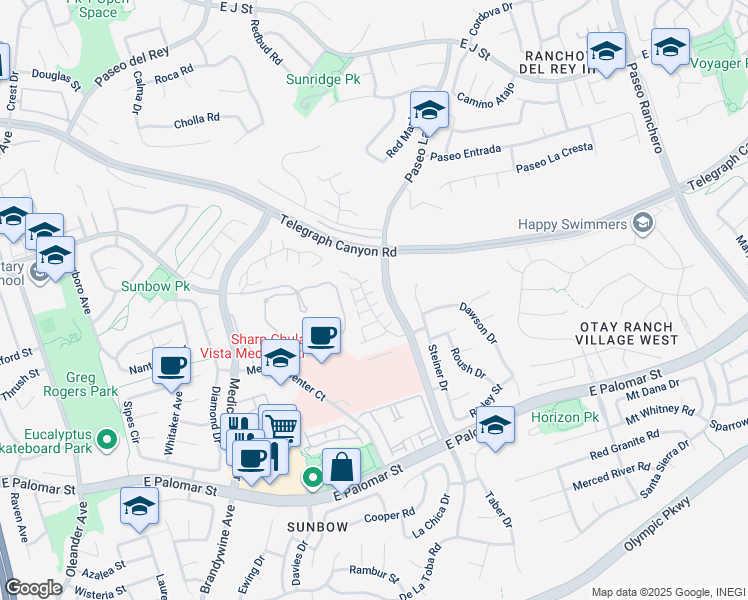 map of restaurants, bars, coffee shops, grocery stores, and more near 843 Calle Ciela Vista in Chula Vista