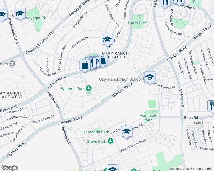 map of restaurants, bars, coffee shops, grocery stores, and more near 1401 Belmont Place in Chula Vista
