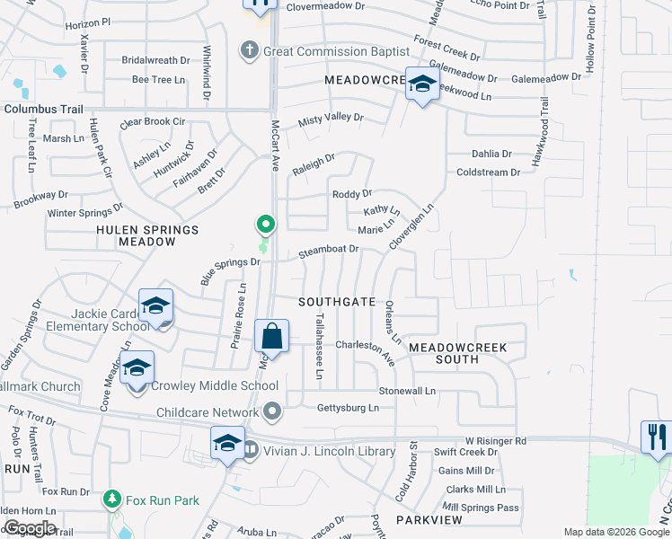map of restaurants, bars, coffee shops, grocery stores, and more near 8305 Auburn Drive in Fort Worth