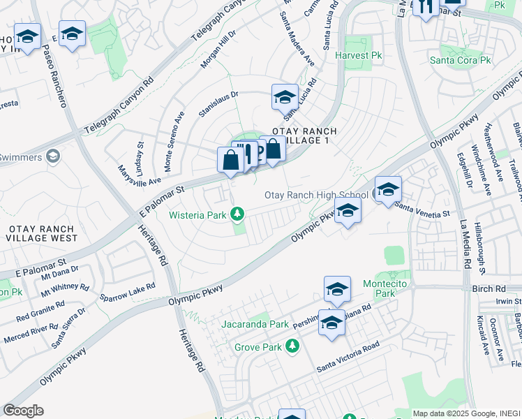 map of restaurants, bars, coffee shops, grocery stores, and more near 1433 Fieldbrook Street in Chula Vista