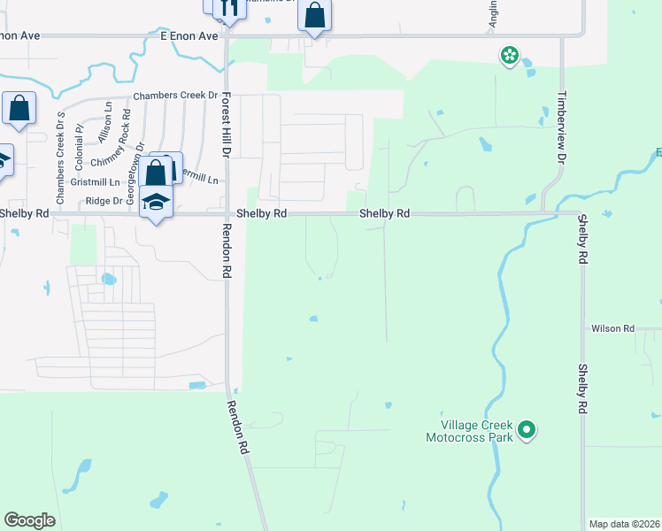 map of restaurants, bars, coffee shops, grocery stores, and more near 3692 Shelby Road in Fort Worth