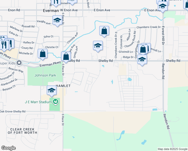 map of restaurants, bars, coffee shops, grocery stores, and more near 9000 Balch Street in Everman