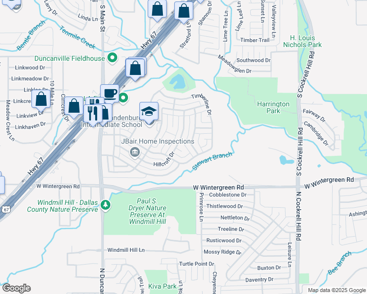 map of restaurants, bars, coffee shops, grocery stores, and more near 407 Hillcroft Circle in Duncanville
