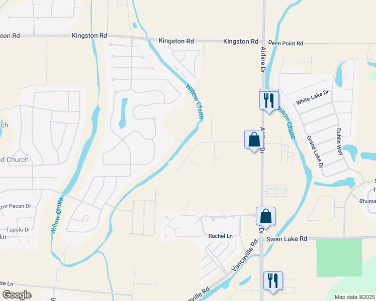 map of restaurants, bars, coffee shops, grocery stores, and more near 300 North Willow Drive in Bossier City