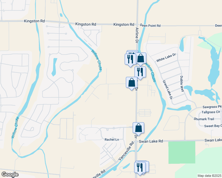 map of restaurants, bars, coffee shops, grocery stores, and more near 106 Robin Lane in Bossier City