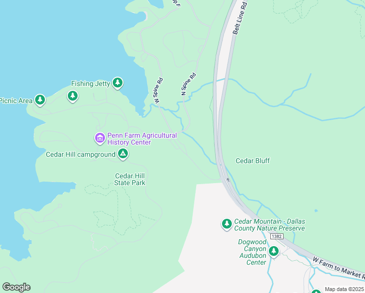 map of restaurants, bars, coffee shops, grocery stores, and more near 1570 Farm to Market Road 1382 in Cedar Hill