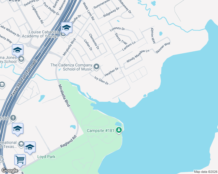 map of restaurants, bars, coffee shops, grocery stores, and more near 2807 Ivy Glen Drive in Grand Prairie