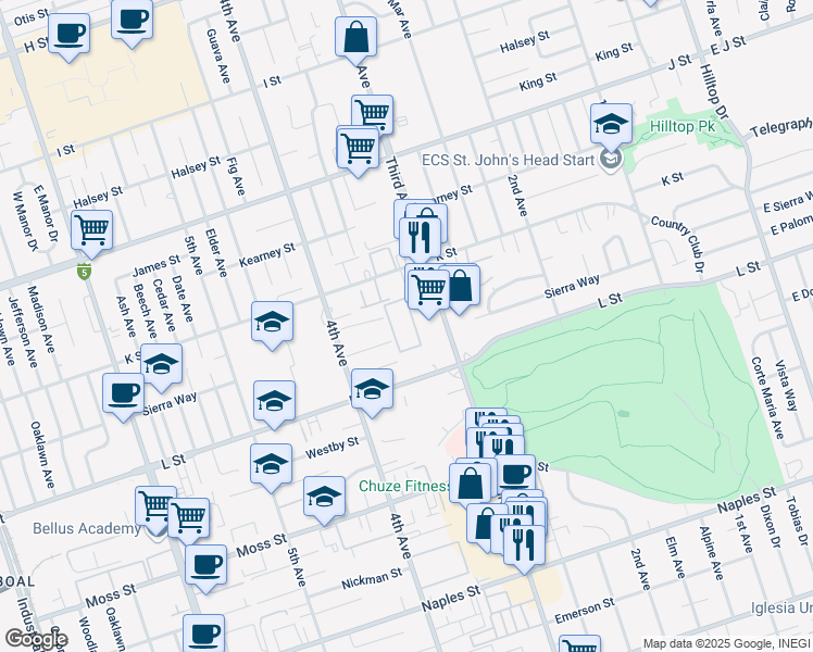 map of restaurants, bars, coffee shops, grocery stores, and more near 862 3rd Avenue in Chula Vista
