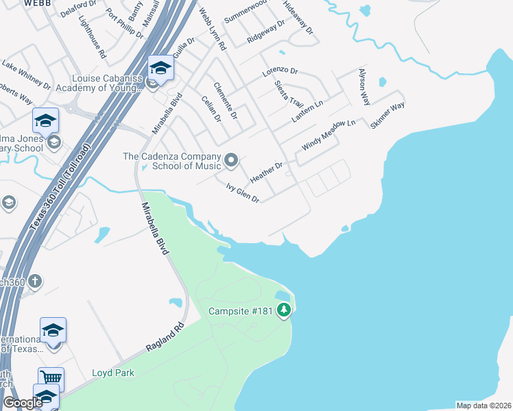 map of restaurants, bars, coffee shops, grocery stores, and more near 2807 Ivy Glen Drive in Grand Prairie