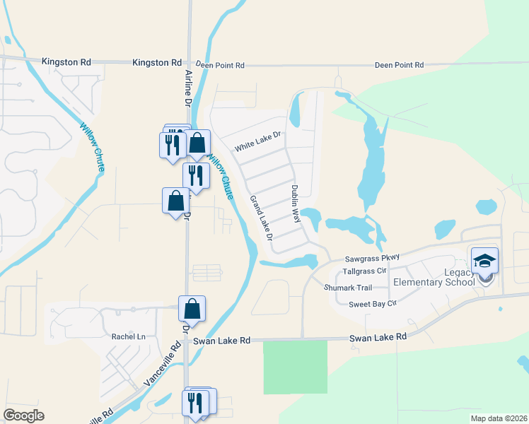 map of restaurants, bars, coffee shops, grocery stores, and more near 3521 Grand Cane Lane in Bossier City
