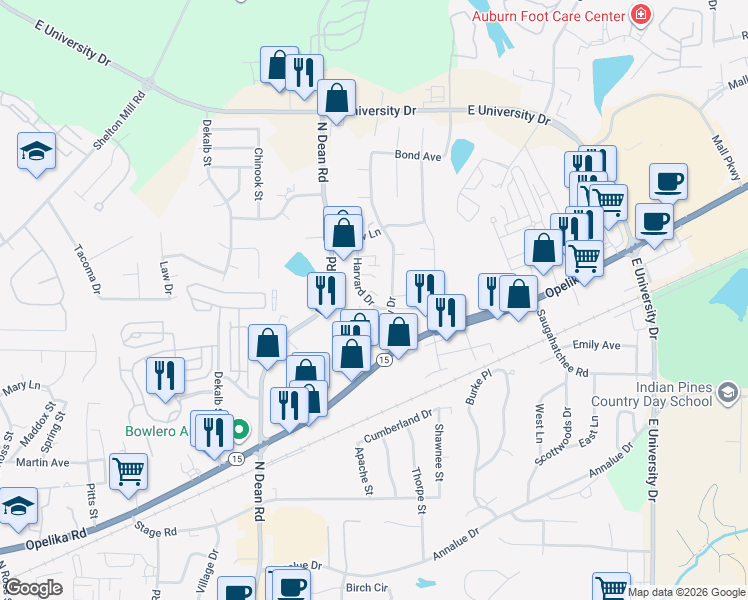 map of restaurants, bars, coffee shops, grocery stores, and more near 834 Harvard Drive in Auburn