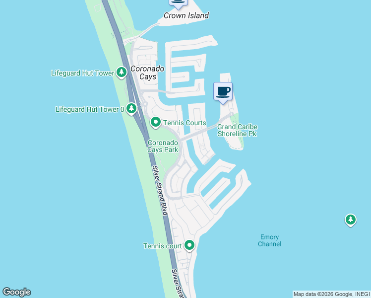 map of restaurants, bars, coffee shops, grocery stores, and more near 13 Port of Spain Road in Coronado