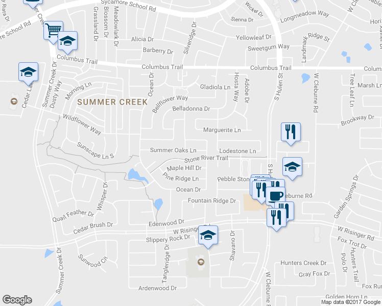 map of restaurants, bars, coffee shops, grocery stores, and more near 4633 Summer Oaks Ln in Fort Worth