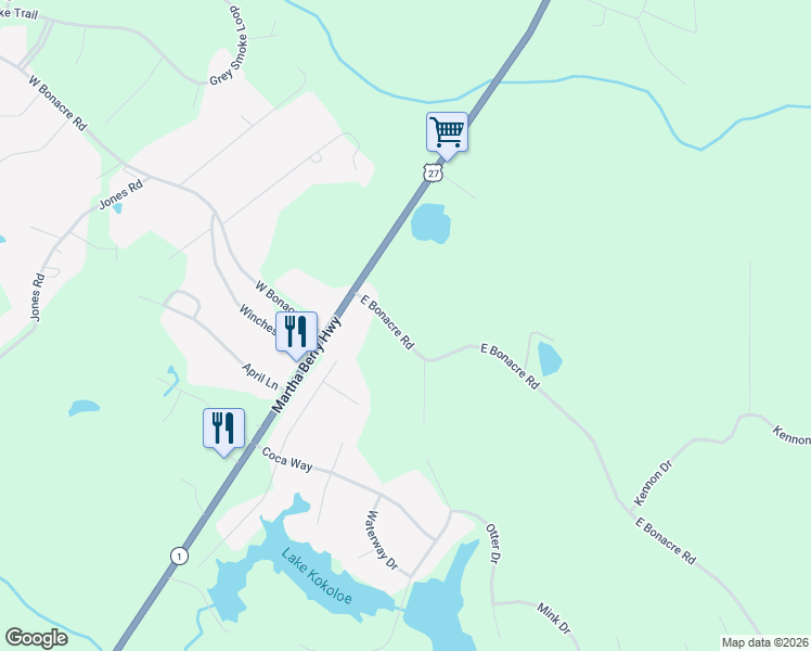 map of restaurants, bars, coffee shops, grocery stores, and more near 137 East Bonacre Road in Cataula