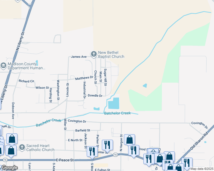 map of restaurants, bars, coffee shops, grocery stores, and more near 434 Sugar Hill Street in Canton