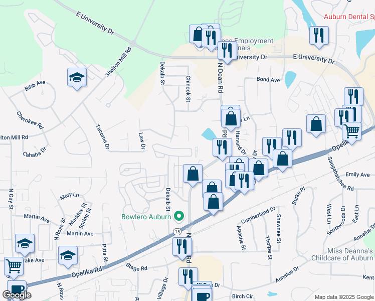 map of restaurants, bars, coffee shops, grocery stores, and more near 721 Aspen Heights Lane in Auburn
