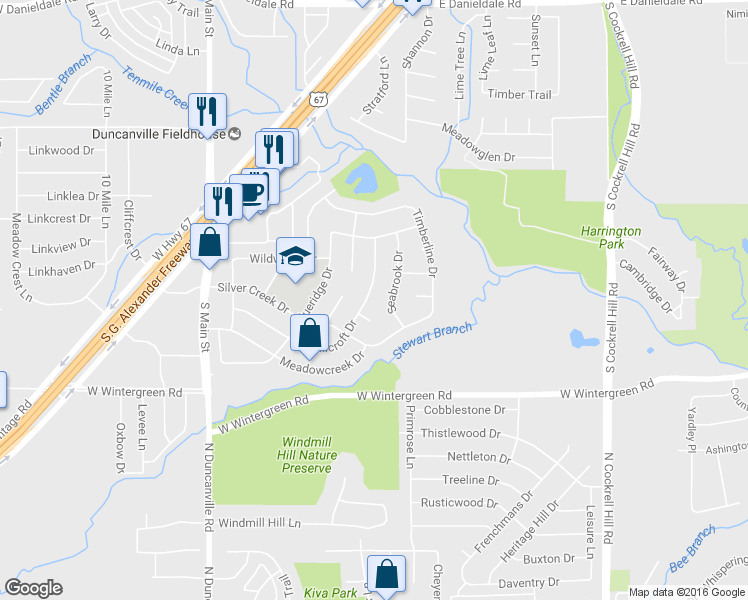 map of restaurants, bars, coffee shops, grocery stores, and more near 1910 Hillcroft Drive in Duncanville