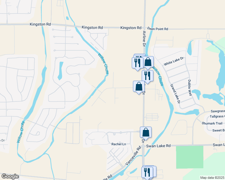 map of restaurants, bars, coffee shops, grocery stores, and more near 106 Robin Lane in Bossier City