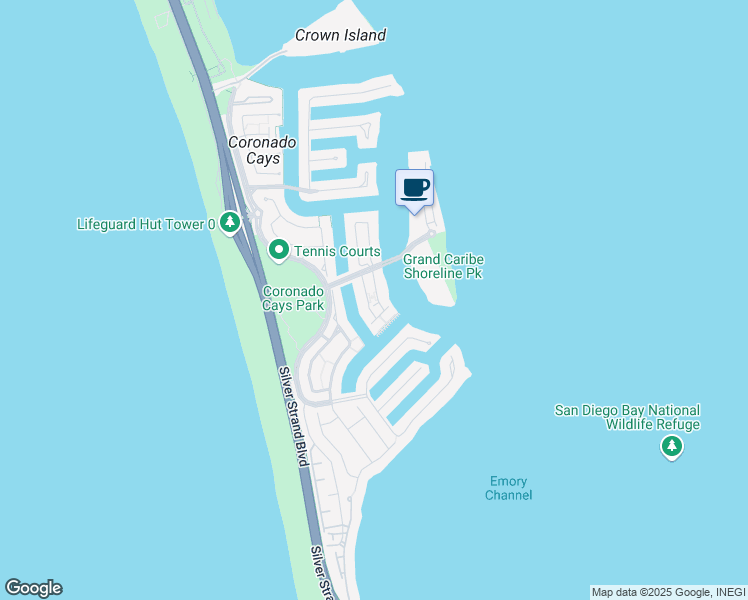 map of restaurants, bars, coffee shops, grocery stores, and more near 94 Kingston Court East in Coronado