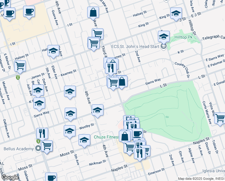 map of restaurants, bars, coffee shops, grocery stores, and more near 862 3rd Avenue in Chula Vista