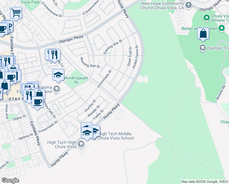 map of restaurants, bars, coffee shops, grocery stores, and more near 1775 Quiet Trail Drive in Chula Vista