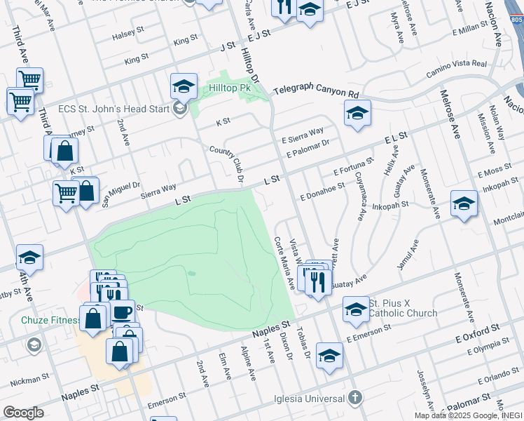 map of restaurants, bars, coffee shops, grocery stores, and more near 944 Club View Terrace in Chula Vista