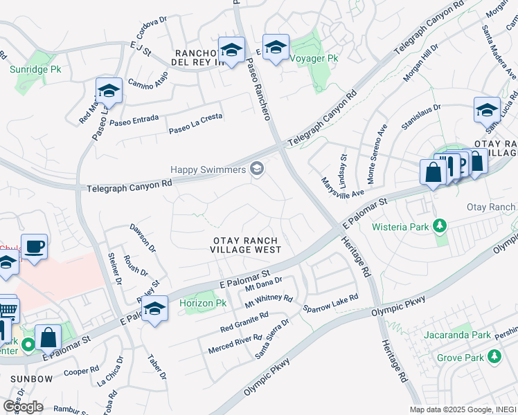 map of restaurants, bars, coffee shops, grocery stores, and more near 1129 Misty Creek Street in Chula Vista