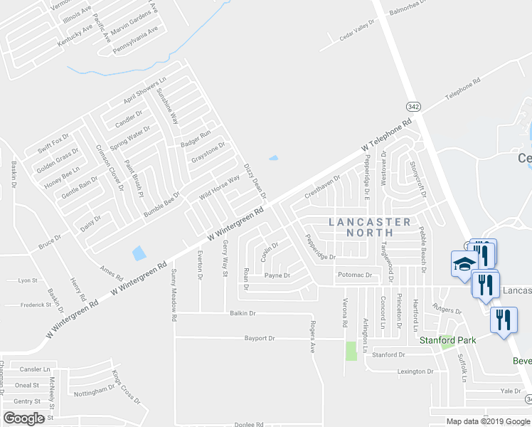 map of restaurants, bars, coffee shops, grocery stores, and more near 904 West Wintergreen Road in Lancaster