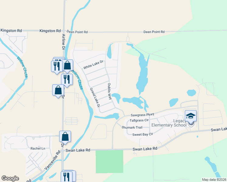map of restaurants, bars, coffee shops, grocery stores, and more near 3489 Grand Cane Lane in Bossier City