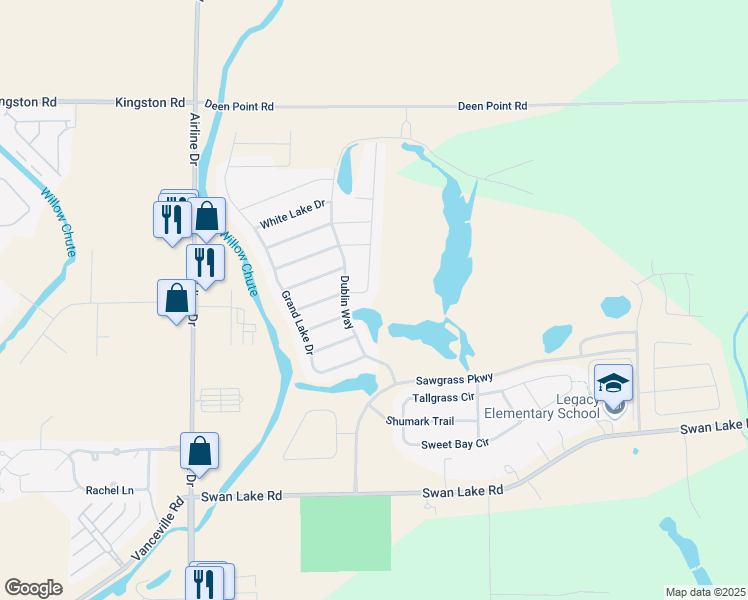 map of restaurants, bars, coffee shops, grocery stores, and more near 3489 Grand Cane Lane in Bossier City
