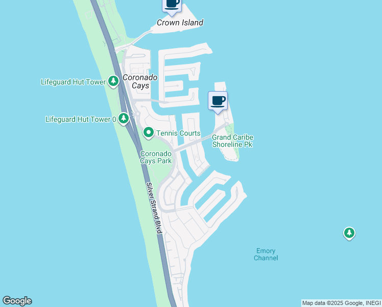 map of restaurants, bars, coffee shops, grocery stores, and more near 94 Kingston Court East in Coronado