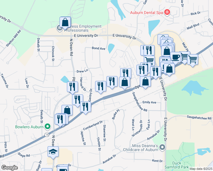map of restaurants, bars, coffee shops, grocery stores, and more near 1134 District Ct in Auburn