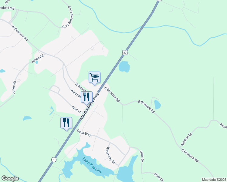 map of restaurants, bars, coffee shops, grocery stores, and more near 137 East Bonacre Road in Cataula