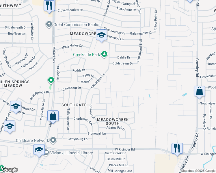 map of restaurants, bars, coffee shops, grocery stores, and more near 8233 Runner Oak Lane in Fort Worth