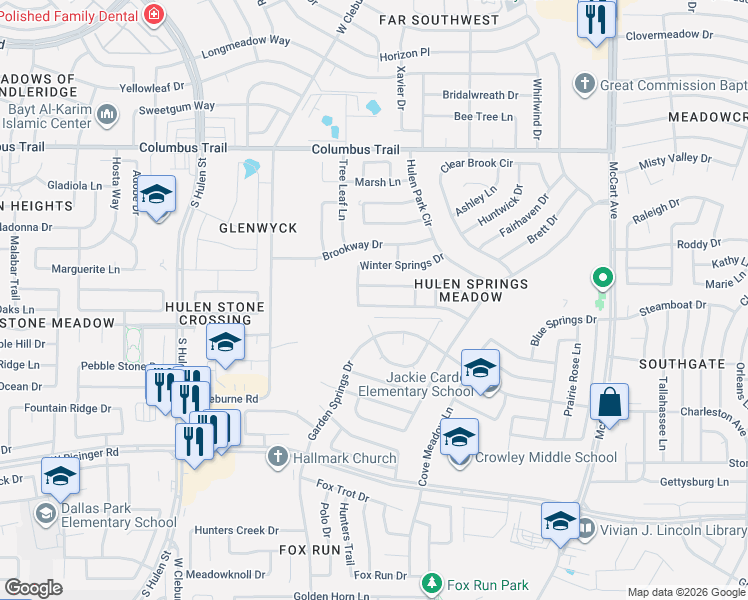 map of restaurants, bars, coffee shops, grocery stores, and more near 4013 Tarpon Springs Drive in Fort Worth