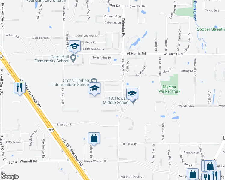 map of restaurants, bars, coffee shops, grocery stores, and more near 2801 Monthaven Drive in Arlington