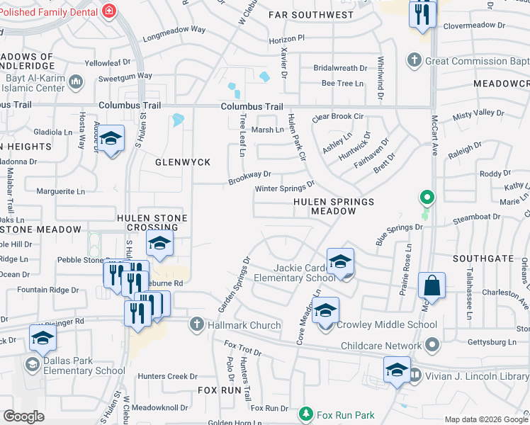 map of restaurants, bars, coffee shops, grocery stores, and more near 4013 Tarpon Springs Drive in Fort Worth