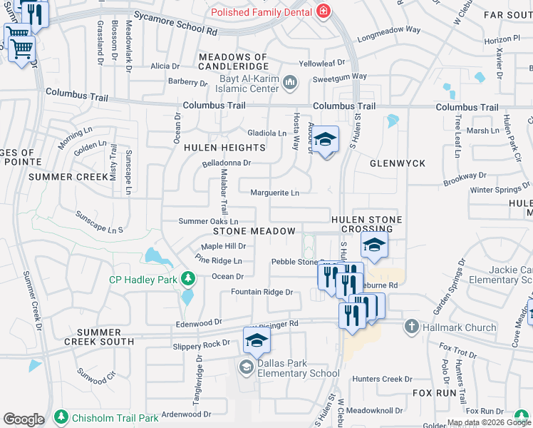 map of restaurants, bars, coffee shops, grocery stores, and more near 8229 Cedarcrest Lane in Fort Worth