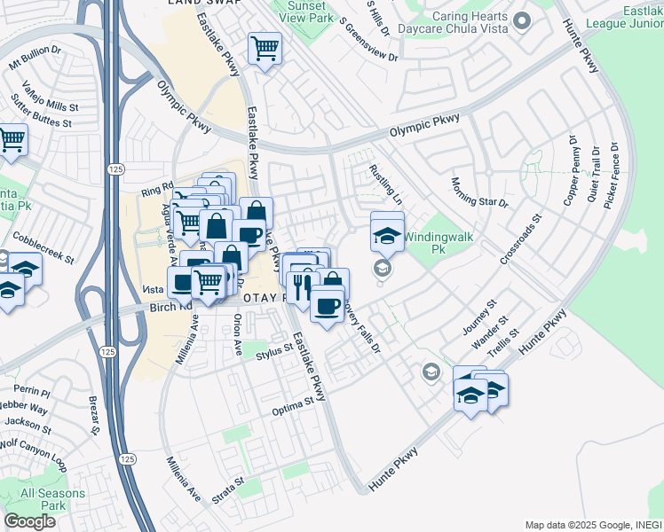 map of restaurants, bars, coffee shops, grocery stores, and more near 2182 Diamondback Court in Chula Vista