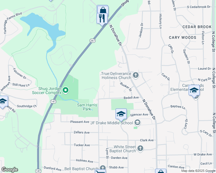 map of restaurants, bars, coffee shops, grocery stores, and more near 841 Lunsford Drive in Auburn