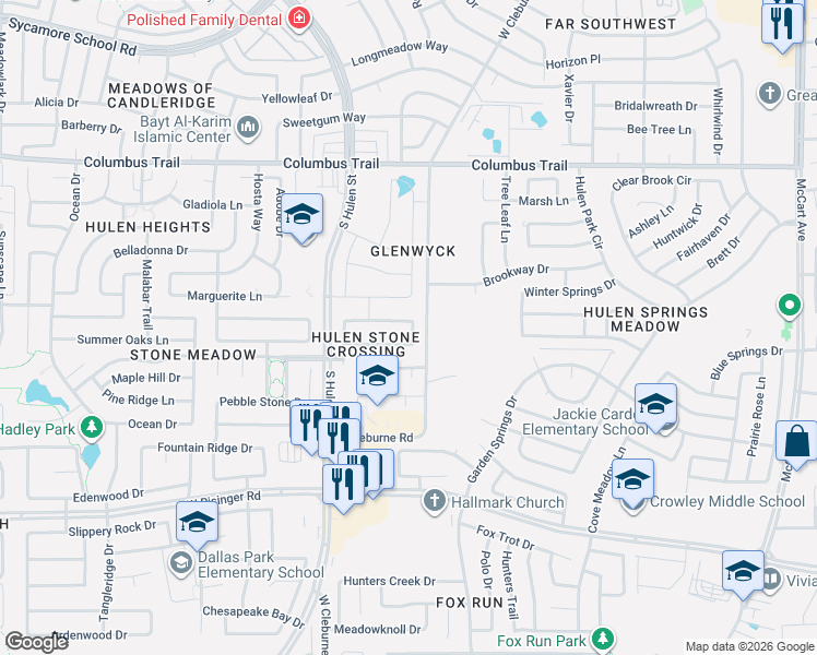 map of restaurants, bars, coffee shops, grocery stores, and more near 4317 Lake Stone Trail in Fort Worth