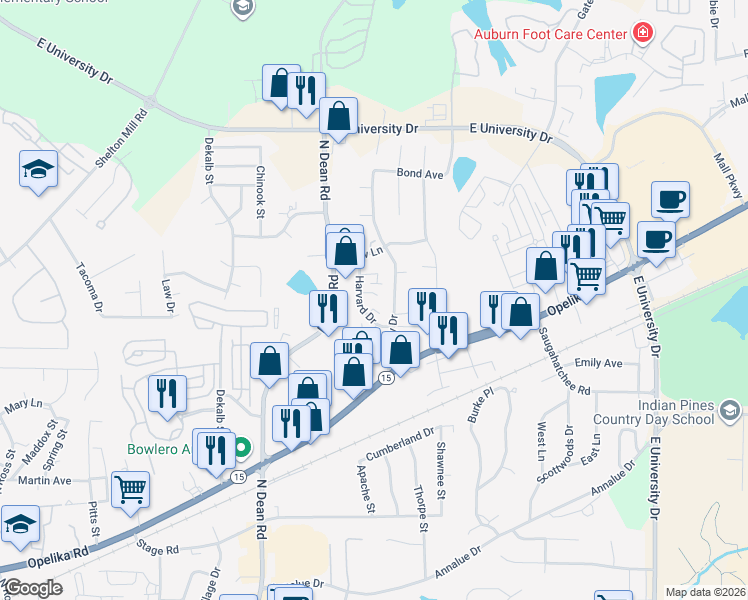 map of restaurants, bars, coffee shops, grocery stores, and more near 834 Harvard Drive in Auburn