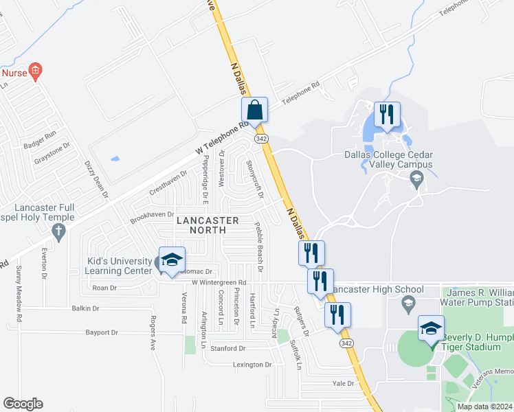 map of restaurants, bars, coffee shops, grocery stores, and more near 707 Brookhaven Drive in Lancaster
